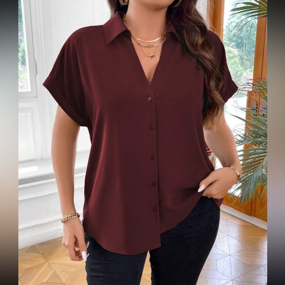 Women's Burgundy Button-Up Top